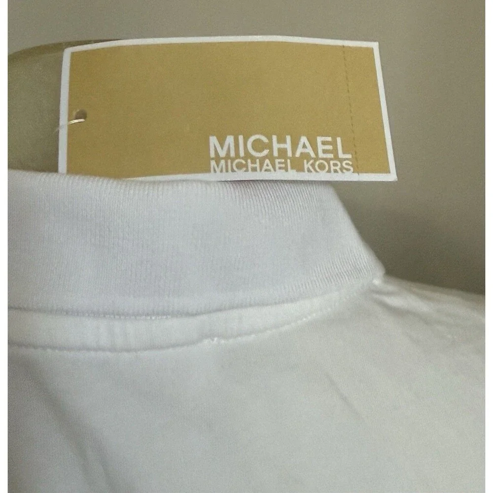 NEW Michael Kors MK Ruched Half Zip Polo T- Shirt Top Women’s White Sz XS